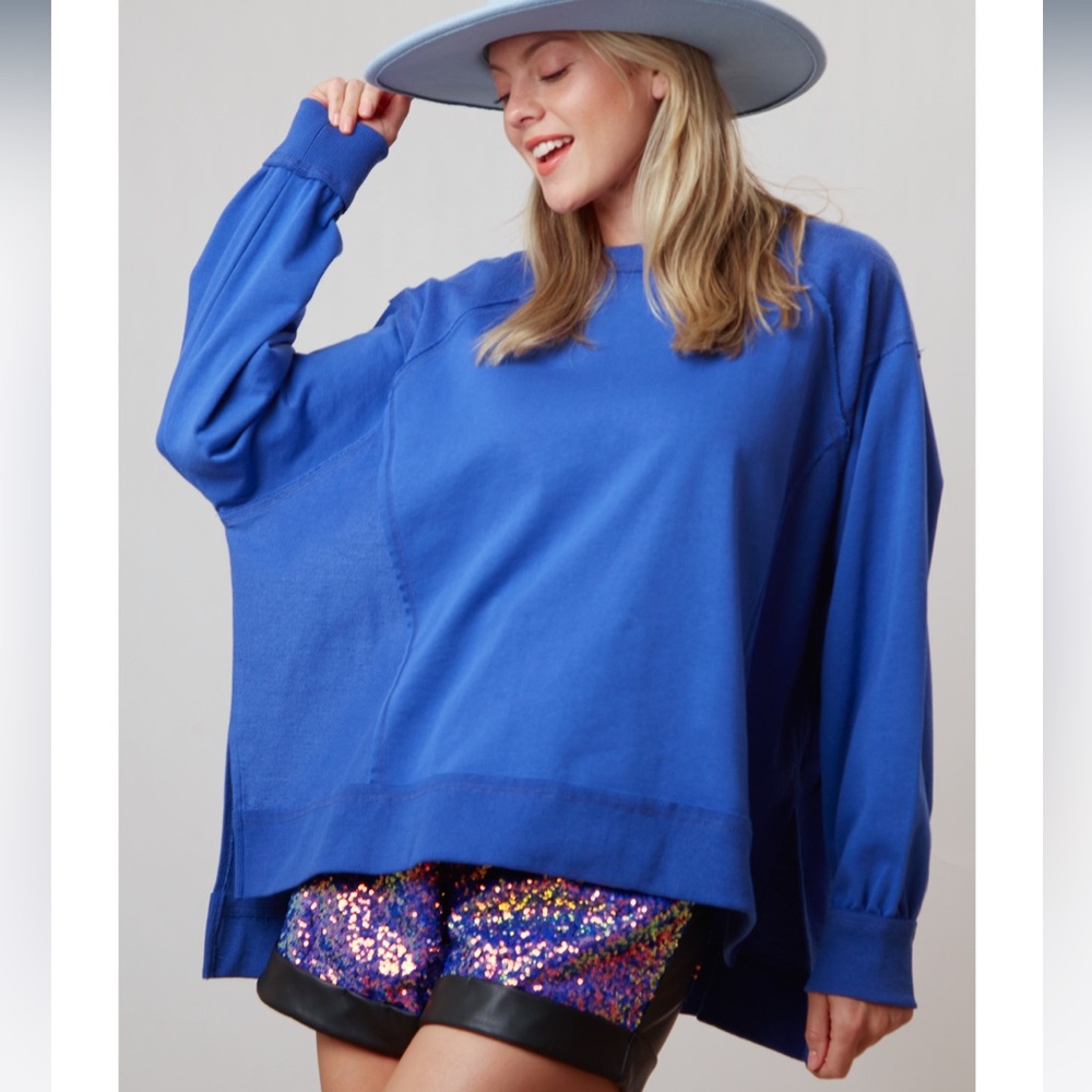 Fantastic Fawn Boutique Oversized Blue Sweatshirt! So Cute!